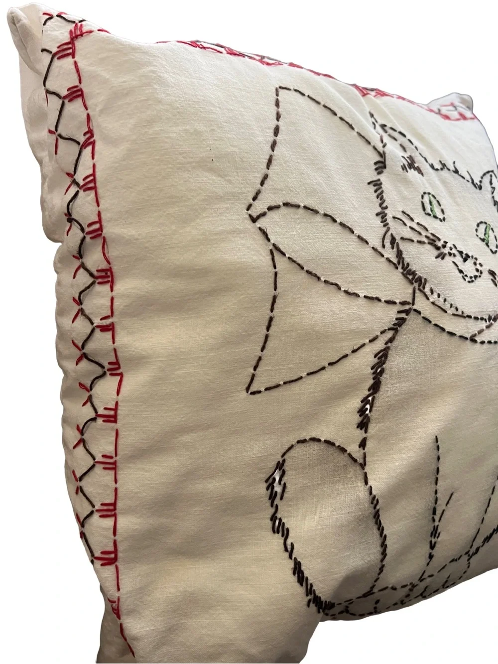 Embroidered Puppy & Kitten Throw Pillows (2) - retro nursery decor vintage
